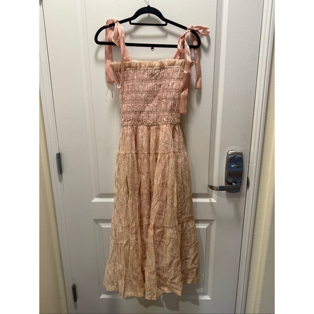 EN SAISON Geraldine Smocked Tie Strap Maxi Dress - Natural size S NWT - Picture 6 of 10
